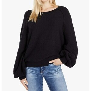 FREE PEOPLE WOMEN'S BLACK LONG SLEEVE TEXTURED FOUND MY FRIEND‎ PULLOVER Size XS